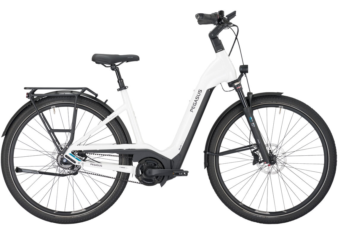 Pegasus PREMIO EVO 5 F LITE BELT weiß | 750WH | E-Bike Damen Trekking | 2024 | Freilauf-Nabe